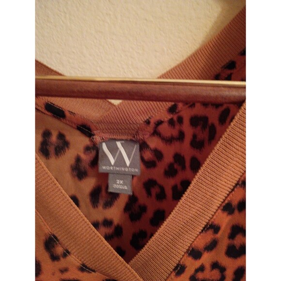 leopard print sheer tank top v neck white straps black brown size 2xl - Picture 5 of 8